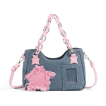 PALAY® Shoulder Bag for Women Girls Small Canvas Handbag with Chain Charm Hobo Bag Stylishly Sweet Y2K Star Patchwork Letter Printed Handbag Casual Small Shoulder Bag