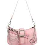 Y2K Pink Heart And Silver Chain Decorated Shoulder Armpit Bag For Women